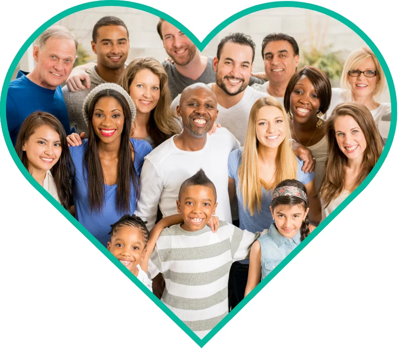 Heart shaped photo of lots of people